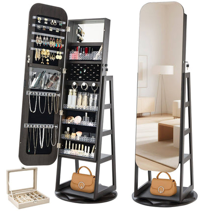 Swivel Jewelry Cabinet with Full-Length Mirror, Lockable