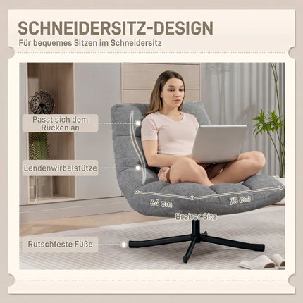Fauteuil pivotant, sans accoudoirs, assise large, chenille grise