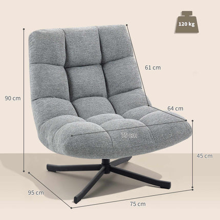 Fauteuil pivotant, sans accoudoirs, assise large, chenille grise
