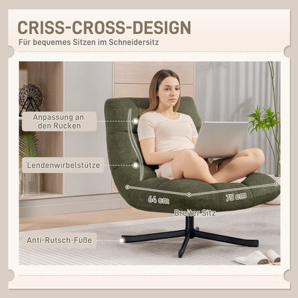 Fauteuil pivotant, assise large, chenille résistante à l'eau, vert