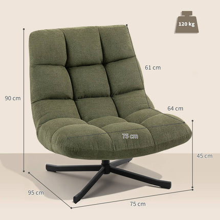 Fauteuil pivotant, assise large, chenille résistante à l'eau, vert