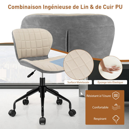 Fauteuil de bureau pivotant, en similicuir, réglable en hauteur, beige
