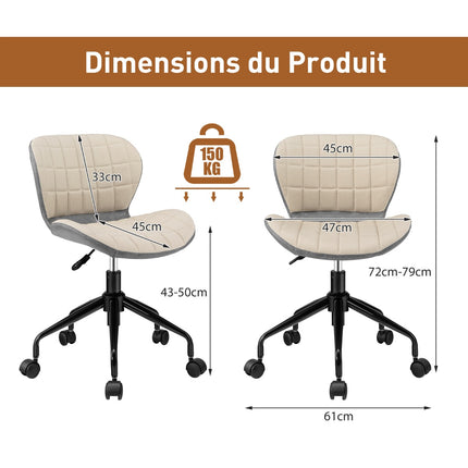 Fauteuil de bureau pivotant, en similicuir, réglable en hauteur, beige