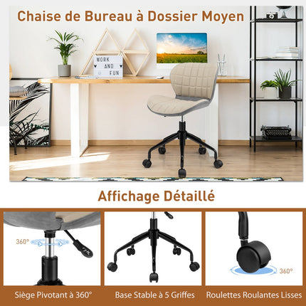 Fauteuil de bureau pivotant, en similicuir, réglable en hauteur, beige