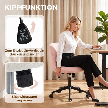 Drehbarer Bürostuhl, rosa Teddyfleece, höhenverstellbar