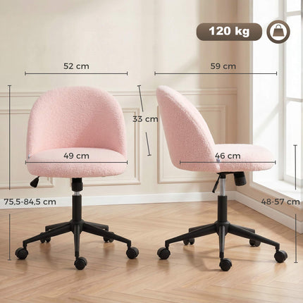 Drehbarer Bürostuhl, rosa Teddyfleece, höhenverstellbar
