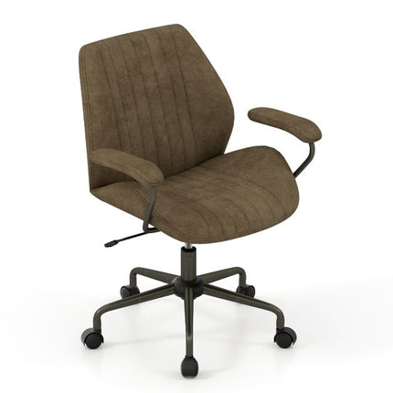 Fauteuil de bureau pivotant, revêtement en daim, accoudoirs rembourrés, olive