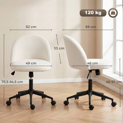 Fauteuil de bureau pivotant, en polaire teddy, réglable en hauteur, couleur crème