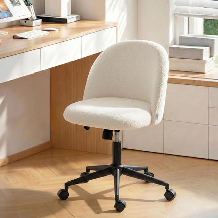 Fauteuil de bureau pivotant, en polaire teddy, réglable en hauteur, couleur crème