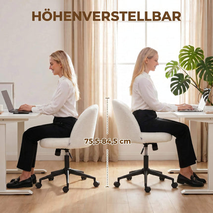 Fauteuil de bureau pivotant, en polaire teddy, réglable en hauteur, couleur crème