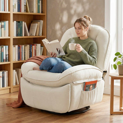 Fauteuil inclinable pivotant avec assise profonde et tissu chenille