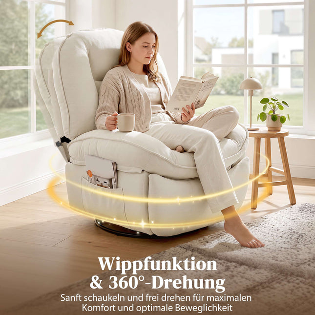 Fauteuil inclinable pivotant avec assise profonde et tissu chenille