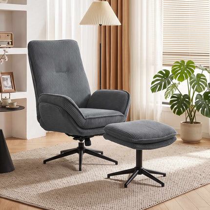 Swivel Recliner Chair with Footstool, 130° Reclining, Steel Frame, Grey