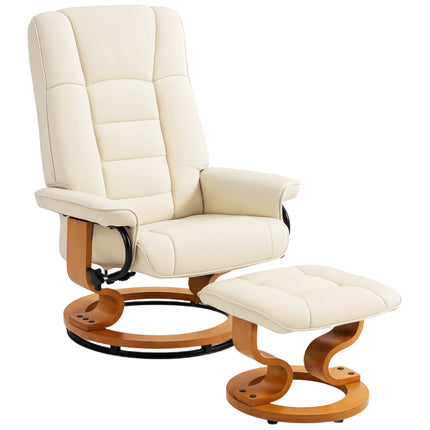 Swivel Recliner Chair with Footstool, Faux Leather, Up to 150 kg, Cream White