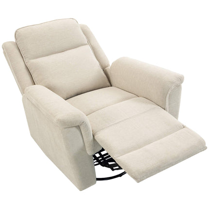 Swivel Rocking Recliner Chair with Footrest and 155° Recline, Cream White
