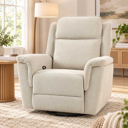 Swivel Rocking Recliner Chair with Footrest and 155° Recline, Cream White