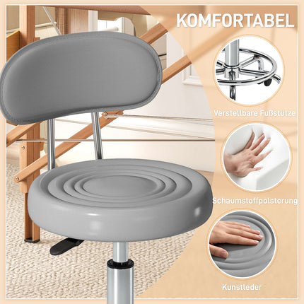 Drehhocker mit Rückenlehne, verstellbar, Kunstleder, Grau