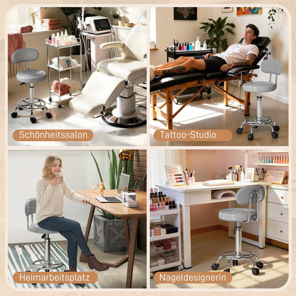Drehhocker mit Rückenlehne, verstellbar, Kunstleder, Grau