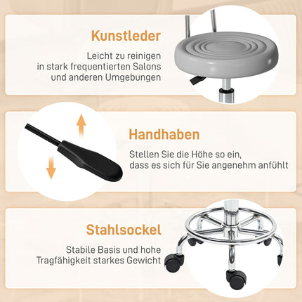 Drehhocker mit Rückenlehne, verstellbar, Kunstleder, Grau