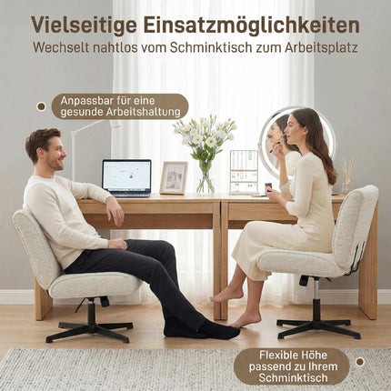 Fauteuil pivotant en velours, hauteur réglable, blanc crème