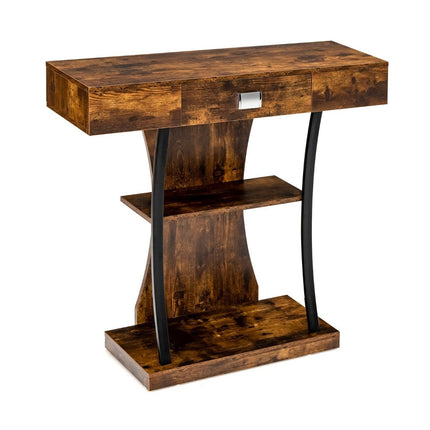 Table console en forme de T pour petits espaces 91 x 30 x 88 cm Marron rustique