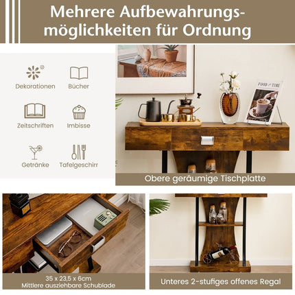 Table console en forme de T pour petits espaces 91 x 30 x 88 cm Marron rustique