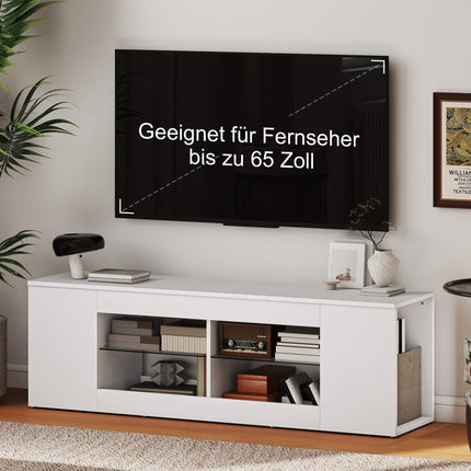 TV-Schrank mit 6 Ablagen, 2 Glashaltern, 140 cm, Weiß