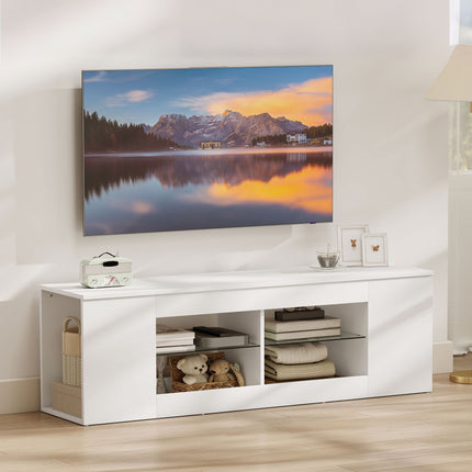 TV-Schrank mit 6 Ablagen, 2 Glashaltern, 140 cm, Weiß