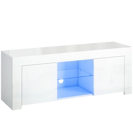Meuble TV avec lumières LED RVB, finition blanc brillant