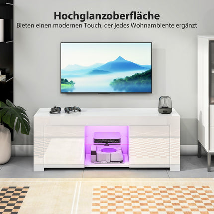 Meuble TV avec lumières LED RVB, finition blanc brillant