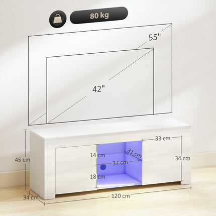 Meuble TV avec lumières LED RVB, finition blanc brillant
