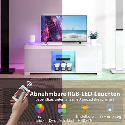 Meuble TV avec lumières LED RVB, finition blanc brillant