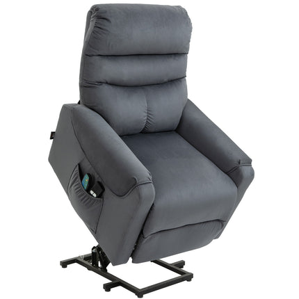 Fauteuil TV avec fonction massage et aide à la position debout, réglable électriquement avec fonction chauffante et inclinable, gris foncé, 79 x 97 x 103 cm