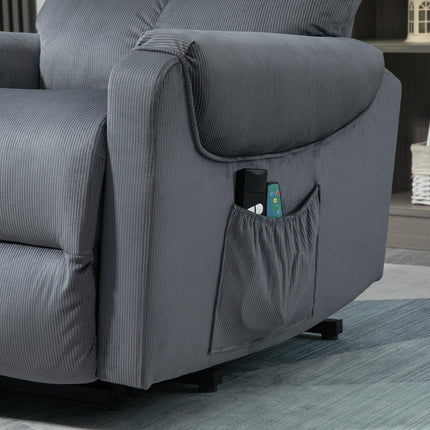 Fauteuil TV avec fonction massage et aide à la position debout, réglable électriquement avec fonction chauffante et inclinable, gris foncé, 79 x 97 x 103 cm