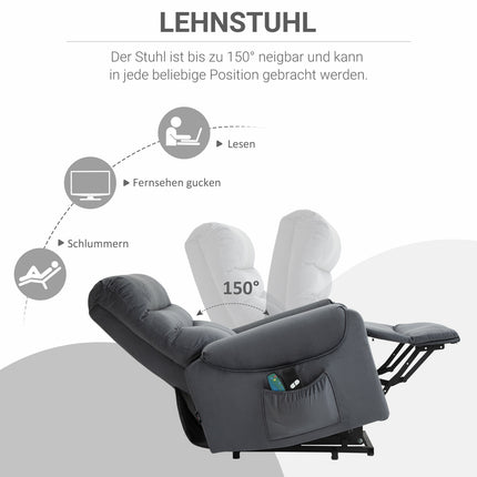 Fauteuil TV avec fonction massage et aide à la position debout, réglable électriquement avec fonction chauffante et inclinable, gris foncé, 79 x 97 x 103 cm