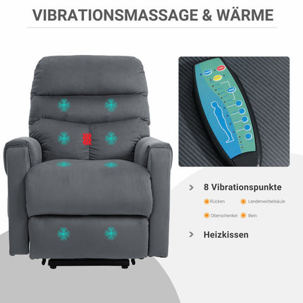 Fauteuil TV avec fonction massage et aide à la position debout, réglable électriquement avec fonction chauffante et inclinable, gris foncé, 79 x 97 x 103 cm
