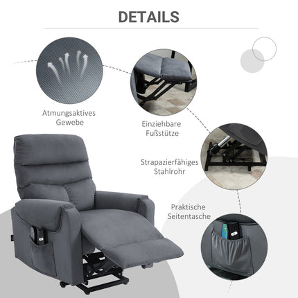 Fauteuil TV avec fonction massage et aide à la position debout, réglable électriquement avec fonction chauffante et inclinable, gris foncé, 79 x 97 x 103 cm
