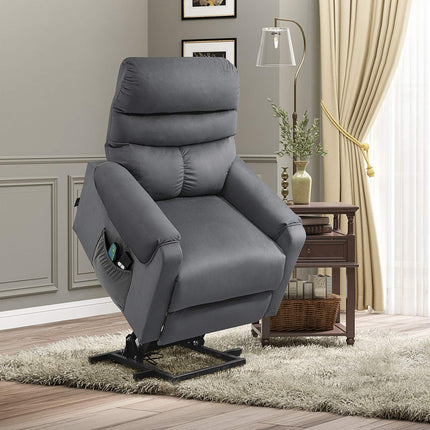 Fauteuil TV avec fonction massage et aide à la position debout, réglable électriquement avec fonction chauffante et inclinable, gris foncé, 79 x 97 x 103 cm