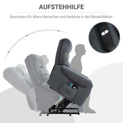 Fauteuil TV avec fonction massage et aide à la position debout, réglable électriquement avec fonction chauffante et inclinable, gris foncé, 79 x 97 x 103 cm