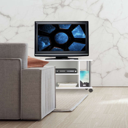 Meuble TV blanc à roulettes
