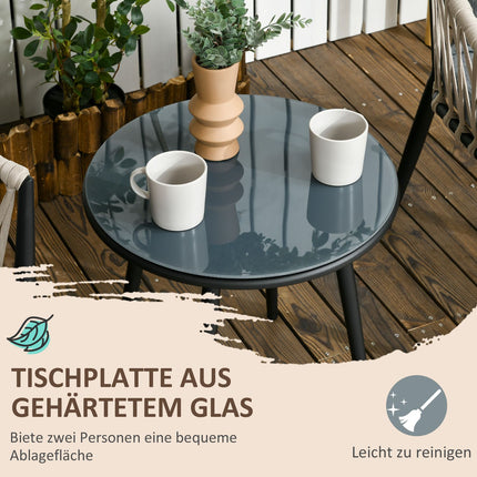Balcony set - Steel table & 2 chairs with cushions, grey