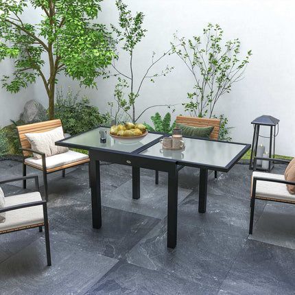 Table Extensible de Jardin Grande Taille Dimensions : 160L x 80L x 75H cm Plateau en Aluminium Gris Foncé en Verre Trempé Transparent Aosom