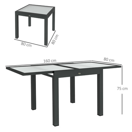 Table Extensible de Jardin Grande Taille Dimensions : 160L x 80L x 75H cm Plateau en Aluminium Gris Foncé en Verre Trempé Transparent Aosom