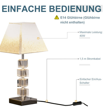 Nachttischlampe, rotierender Kristallwürfel, cremeweiß