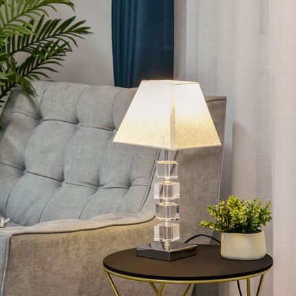 Nachttischlampe, rotierender Kristallwürfel, cremeweiß