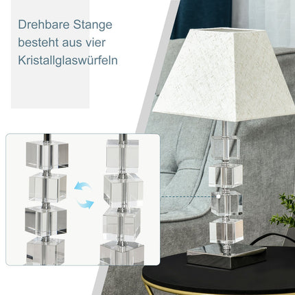 Nachttischlampe, rotierender Kristallwürfel, cremeweiß