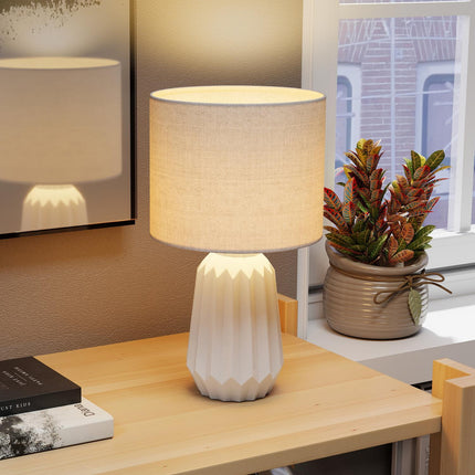 Lampe de table avec abat-jour en lin, 22 x 22 x 39 cm, blanche