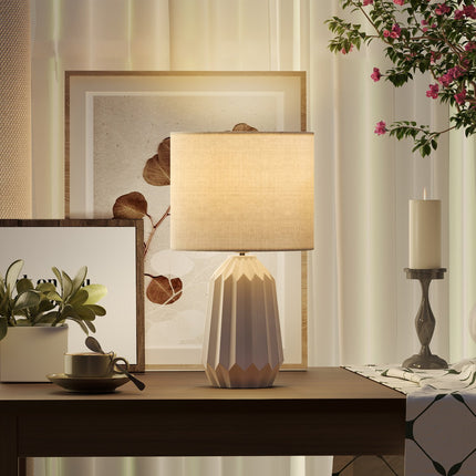 Lampe de table avec abat-jour en lin, 22 x 22 x 39 cm, blanche