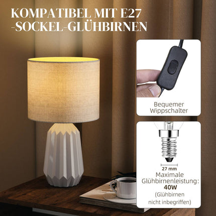 Lampe de table avec abat-jour en lin, 22 x 22 x 39 cm, blanche