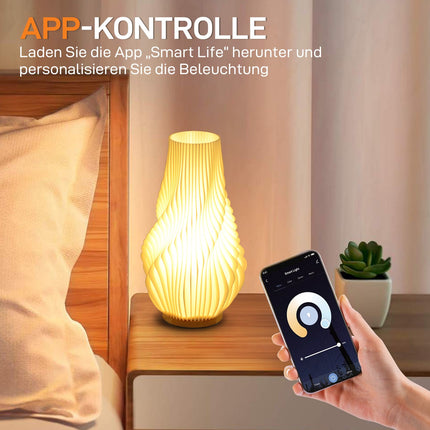 Lampe de table, lampe de table LED intelligente avec abat-jour en forme de fleur imprimé en 3D, application/commande vocale, synchronisation musicale, lampe de chevet à intensité variable avec Alexa et Google Assistant, blanc Aosom